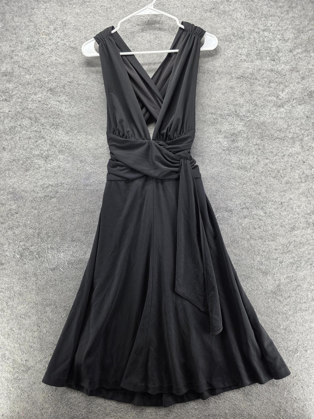 White House Black Market Dress Womens 6 Black Wrap Maxi V-Neck Polyester